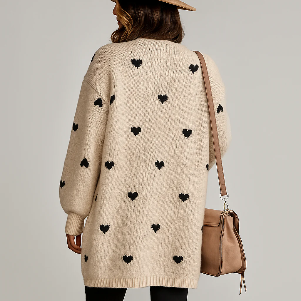 Magnifique Cardigan Long Tricot - Détail Cœur - Confort & Élégance - Image 3