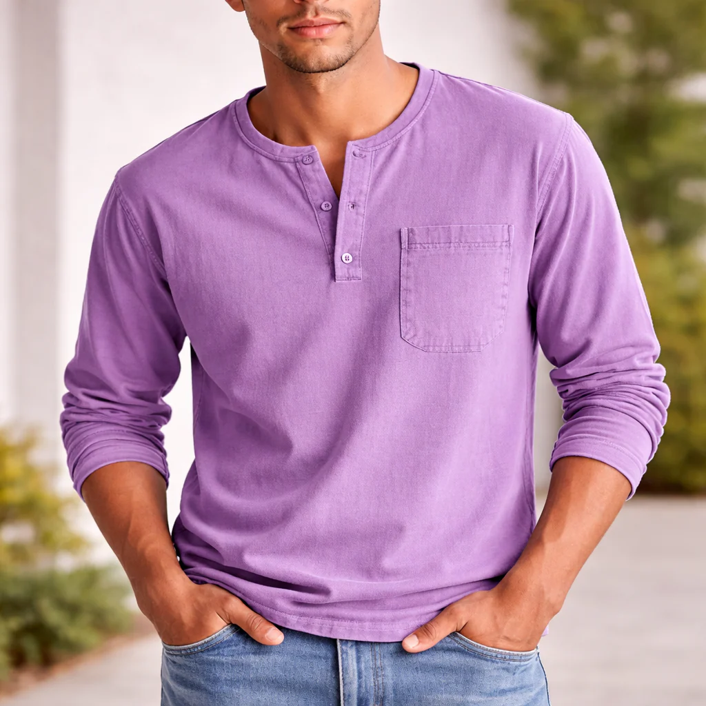 Chemise Henley Homme | Manches Longues Coton | Style Décontracté - Image 8
