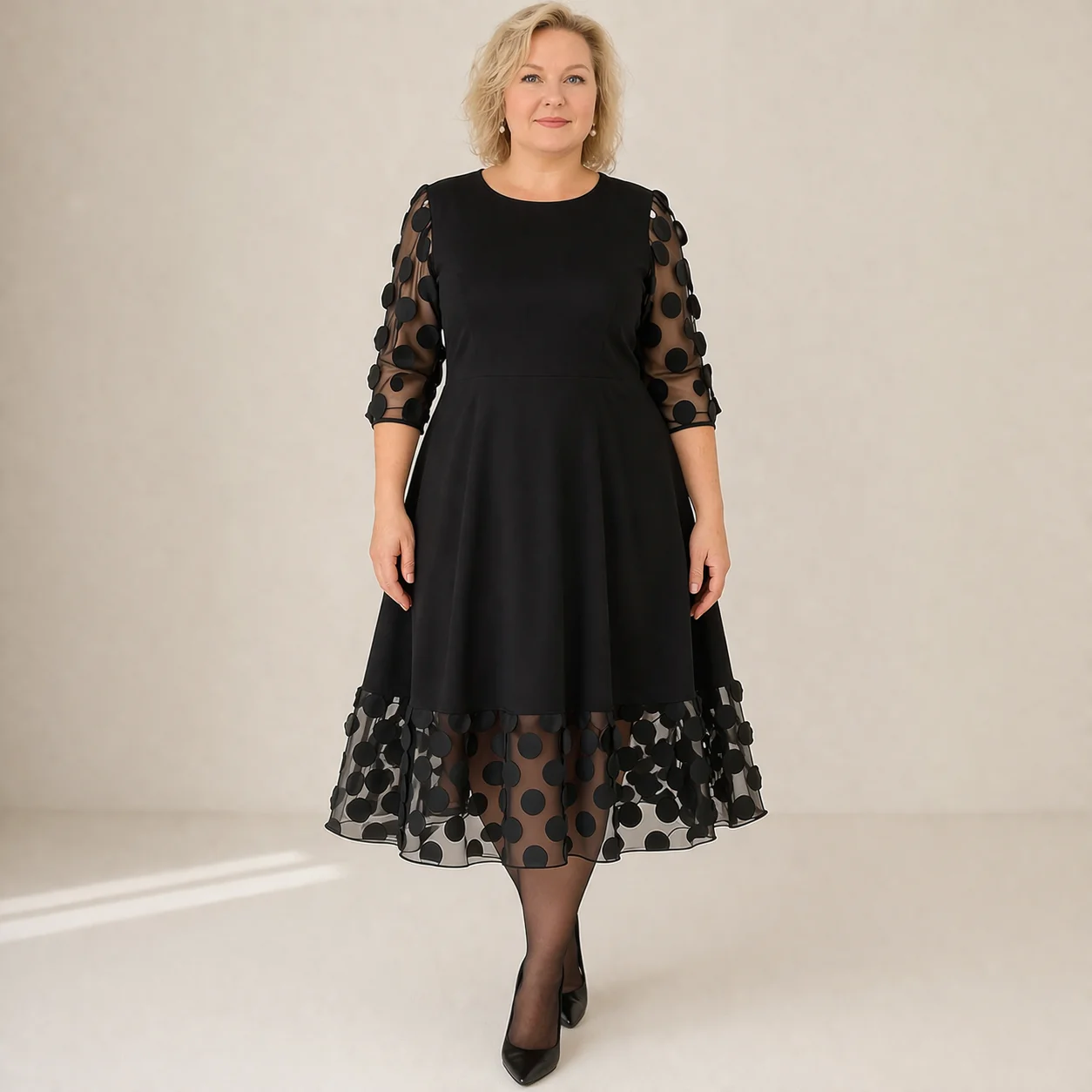 Robe Grande Taille | Robe à Pois Femme, Coupe Évasée | Style Casual Moderne
