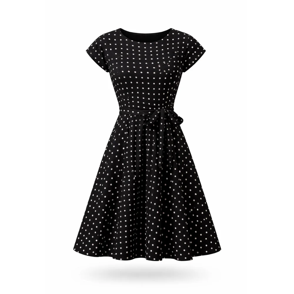 Robe à Pois | Ceinture Nœud Flatteuse | Robe Femme - Image 6