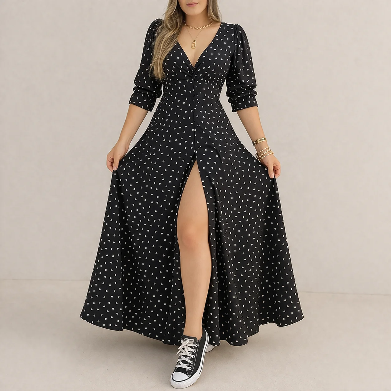 Robe à Pois | Élégante et Classique pour Femmes | Coupe Fluide - Image 3