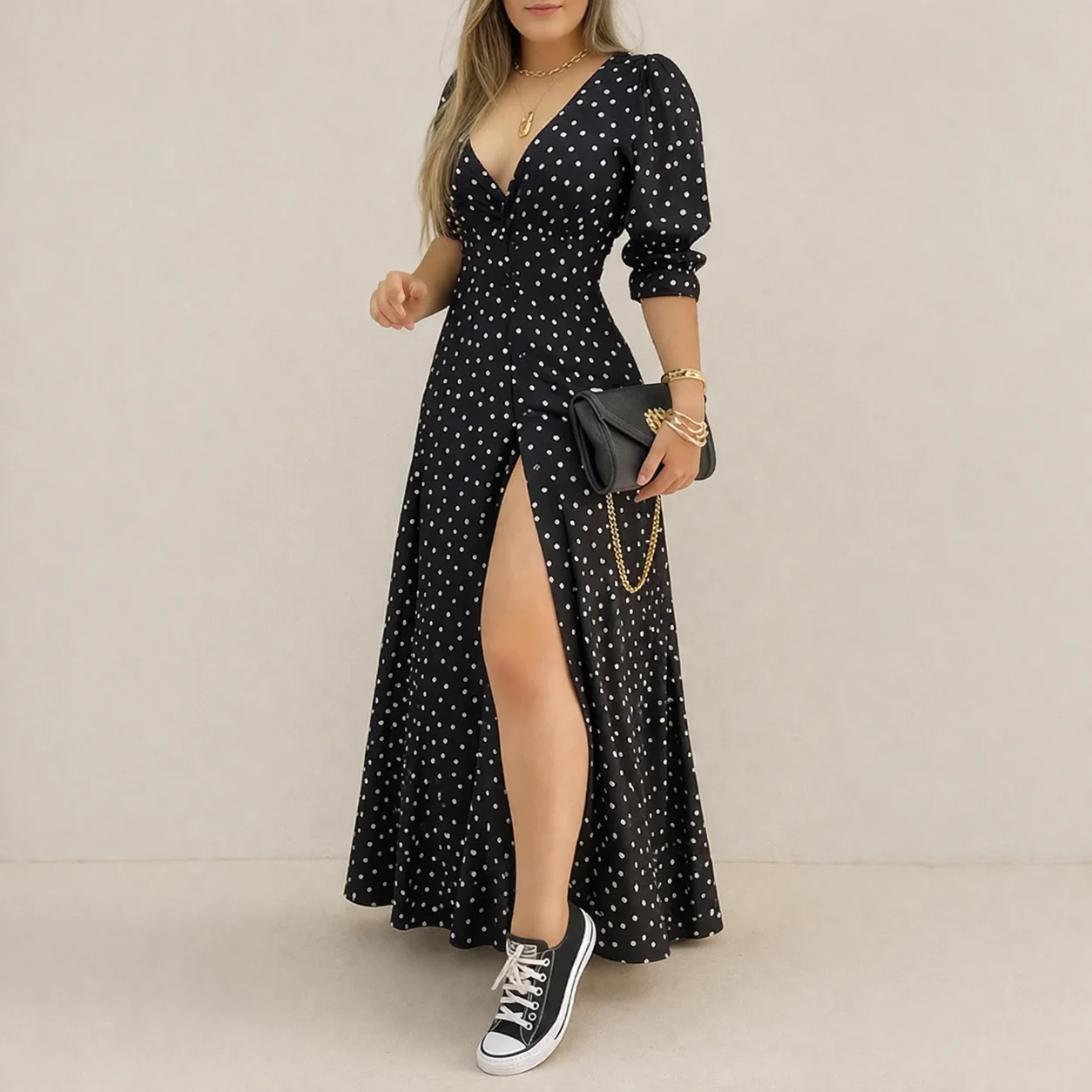 Robe à Pois | Élégante et Classique pour Femmes | Coupe Fluide - Image 4