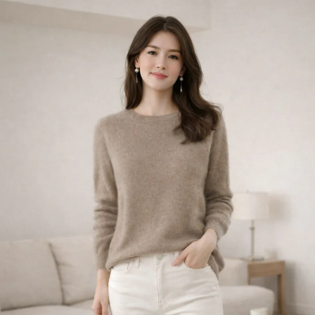 Pull col rond classique en cachemire pour femme | Confort intemporel
