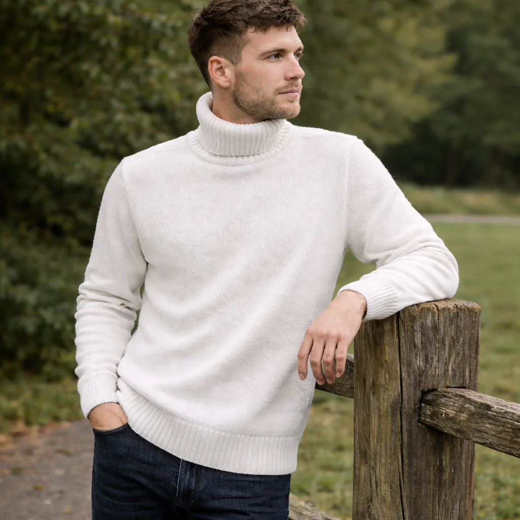 Pull laine épaisse homme - col montant - chaud - Image 3
