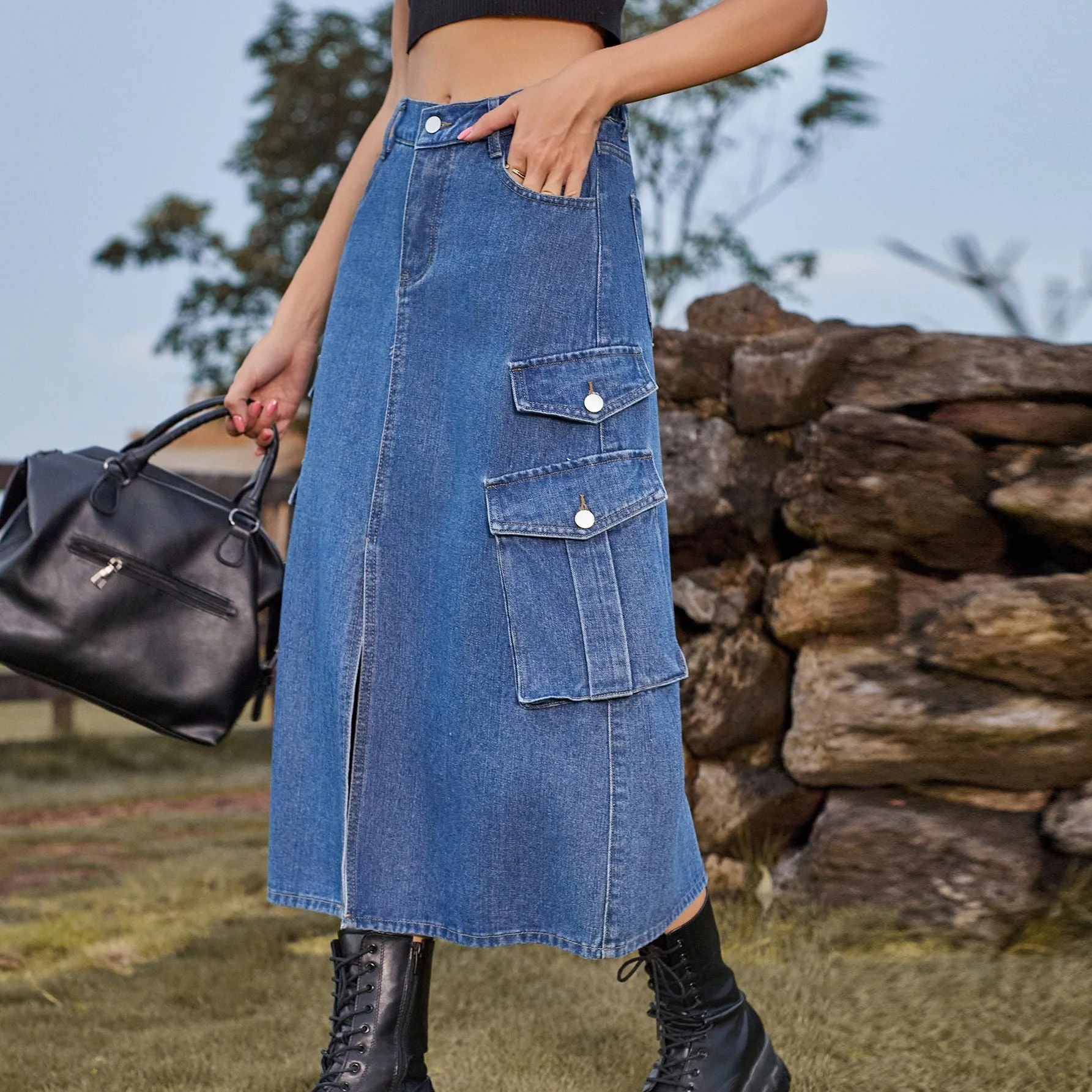 Jupe cargo pour femmes avec poches pratiques et coupe haute - Image 8