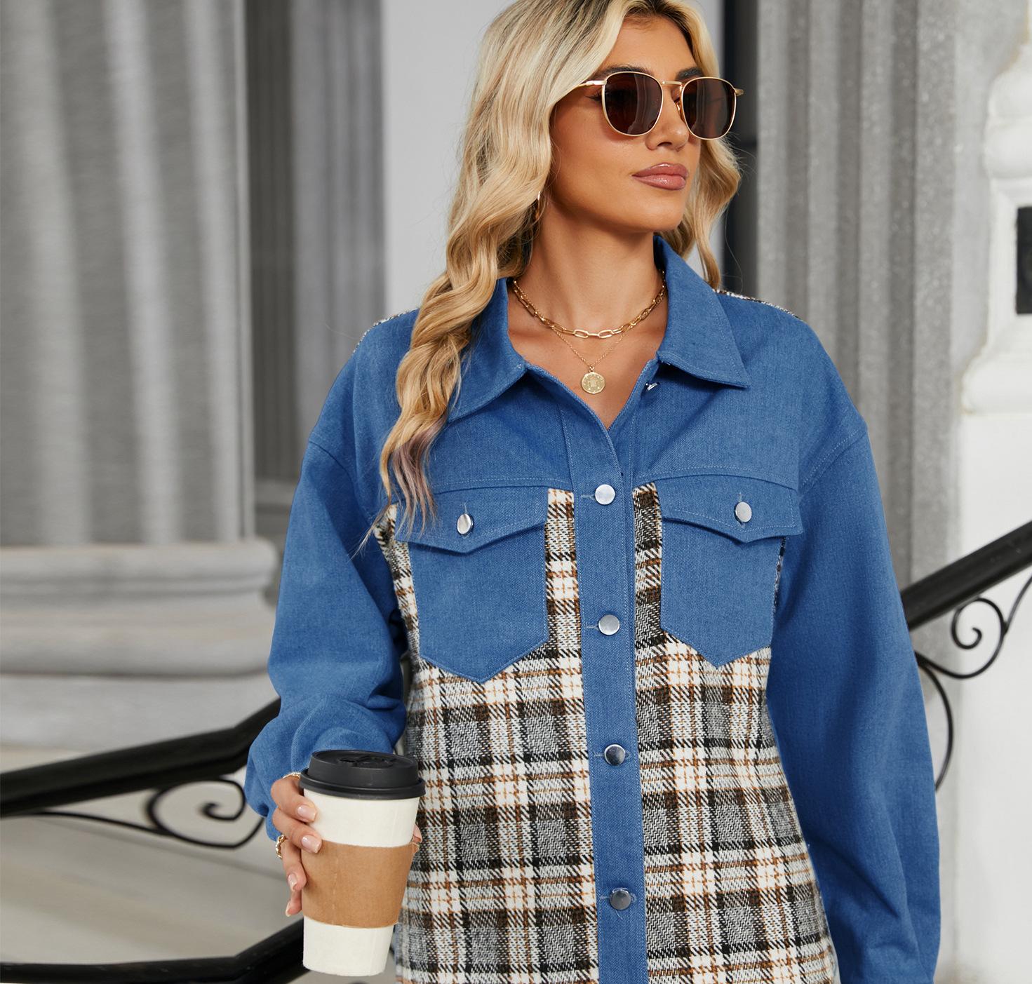 Robe chemise pour femmes avec panneau à carreaux et poches poitrine pratiques - Image 4