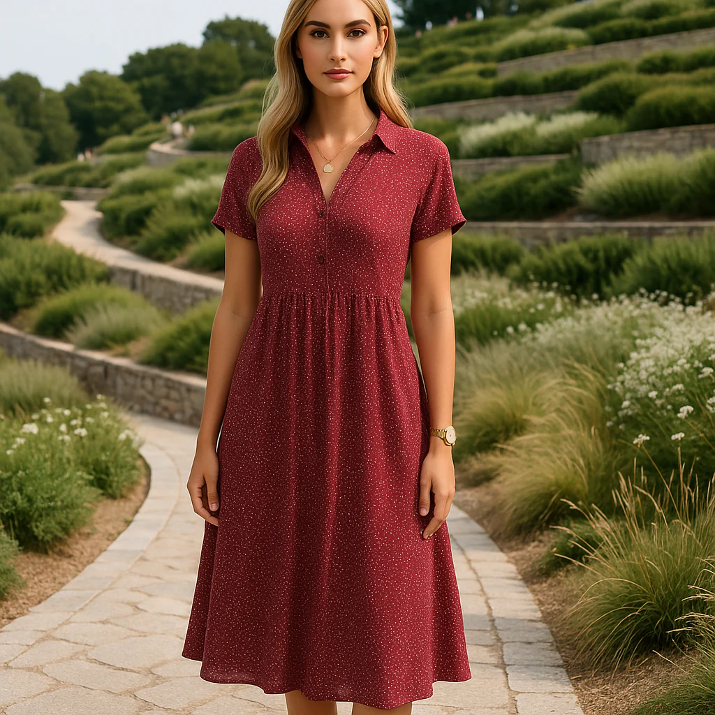 Robe chemise midi femme - manches courtes - élégante - Image 2