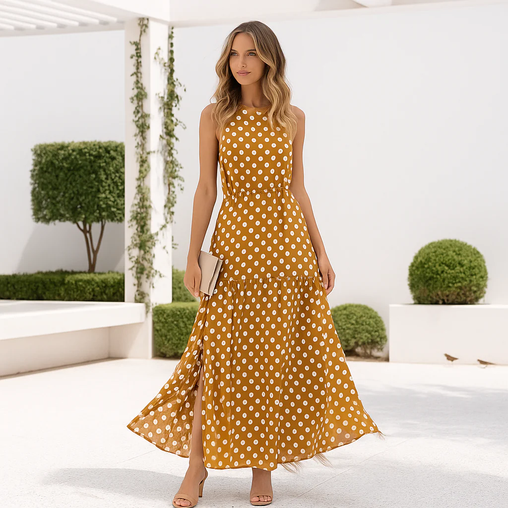 Robe de soirée maxi - à pois - sans manches - femme - élégante - Image 2