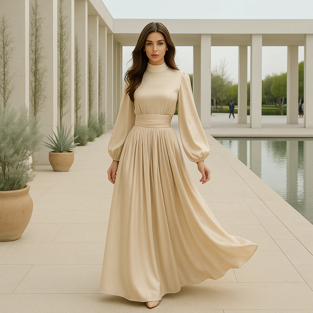 Robe de soirée maxi - décolleté haut - ceinture - Image 3