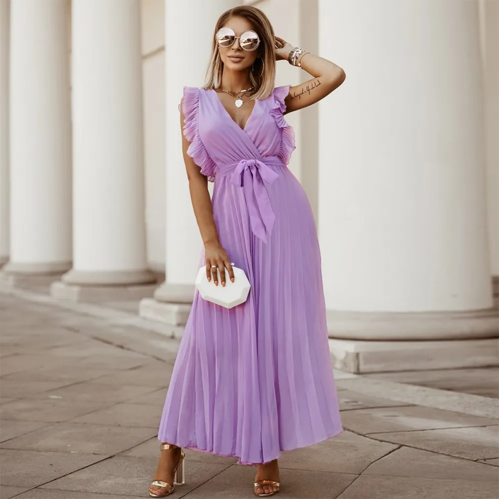Robe de soirée maxi élégante - Volants - Décolleté en V - Image 10