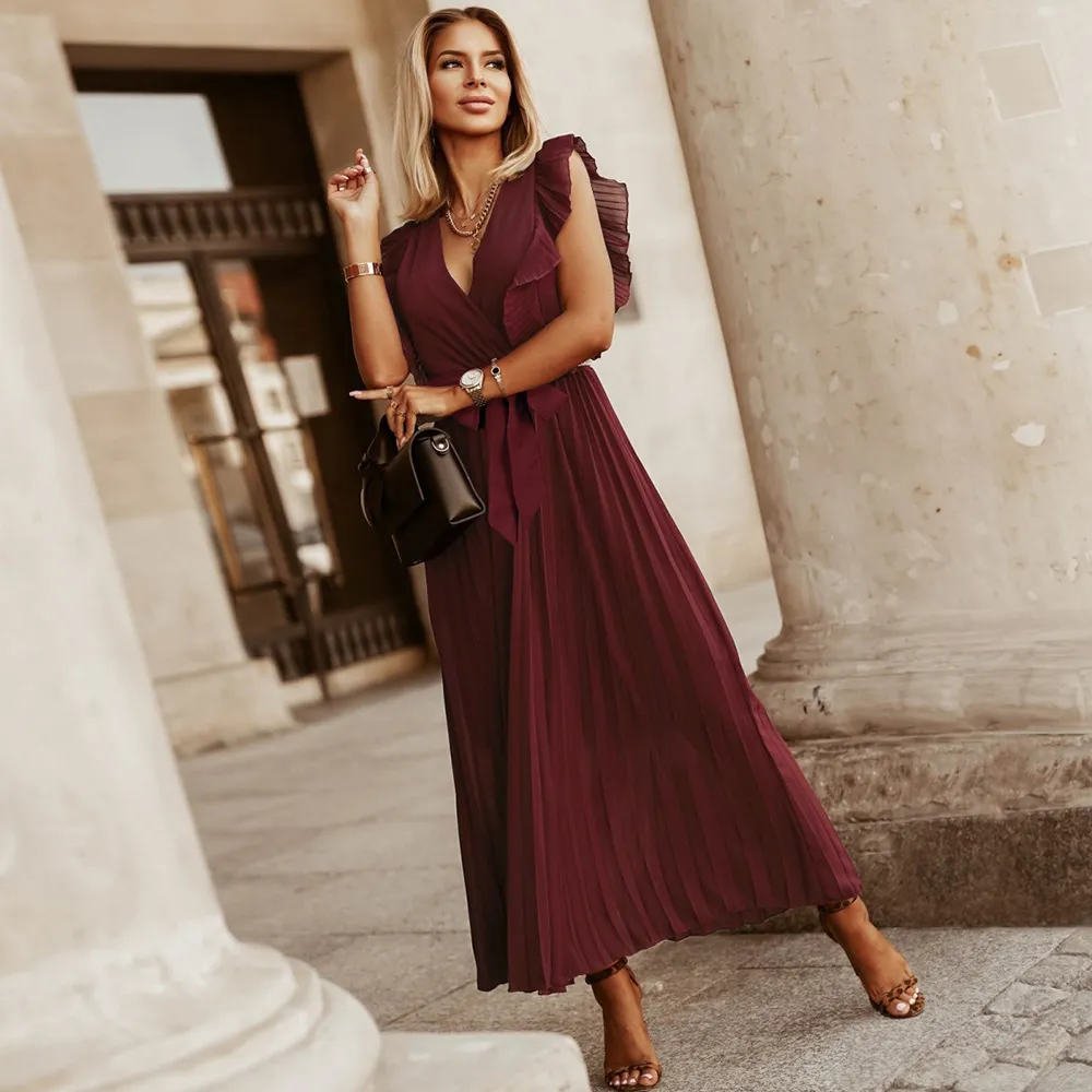 Robe de soirée maxi élégante - Volants - Décolleté en V - Image 5