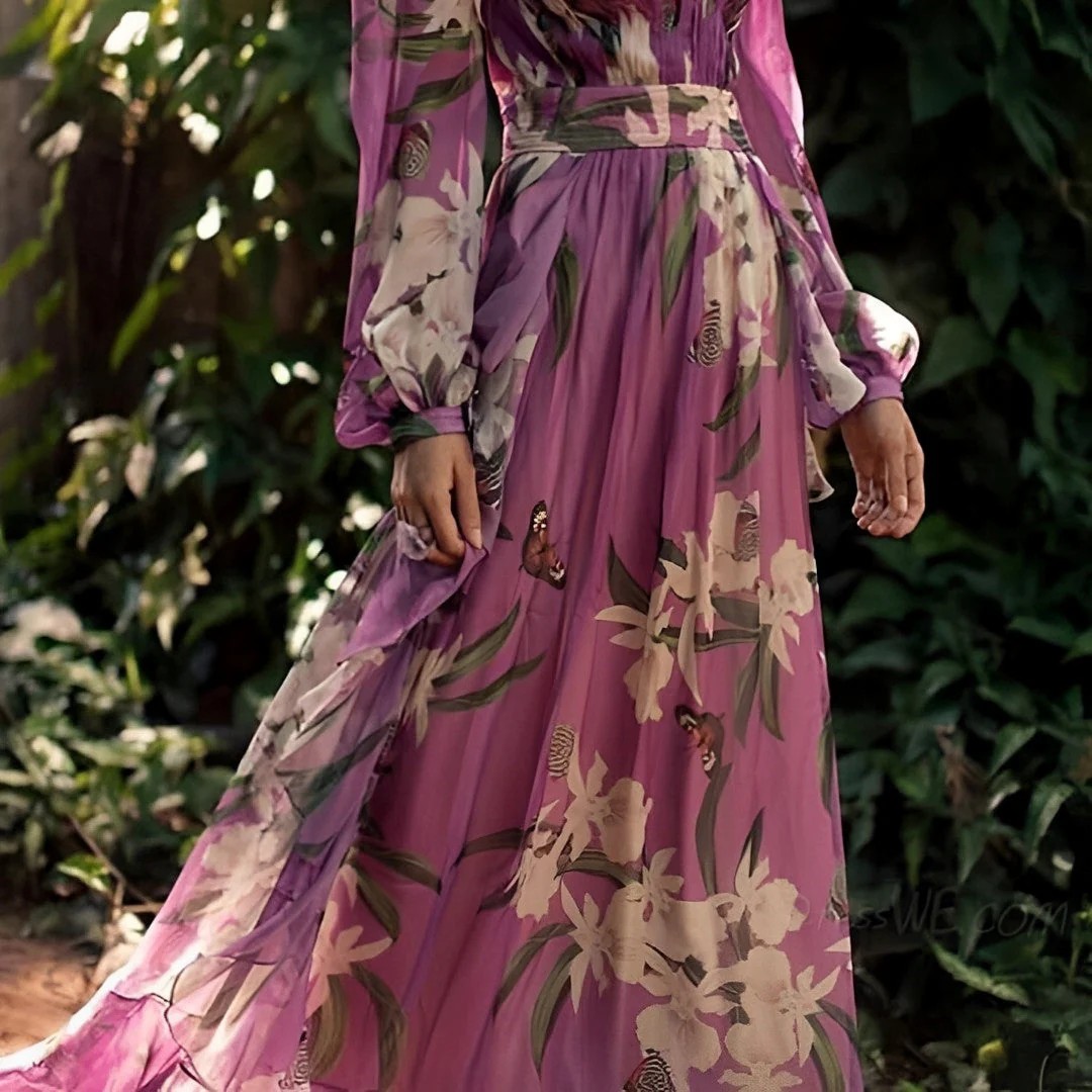 Robe maxi en chiffon - motif floral - décolleté en V - Image 5