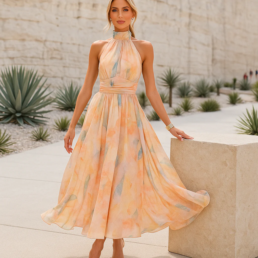 Robe maxi halter - taille cintrée - bas fluide - Image 2
