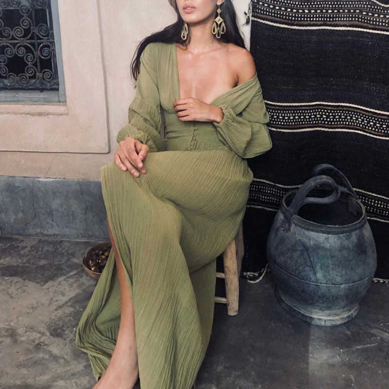 Robe Maxi Sierra Długa - Décolleté en V - Boho Été Soirée - Image 2
