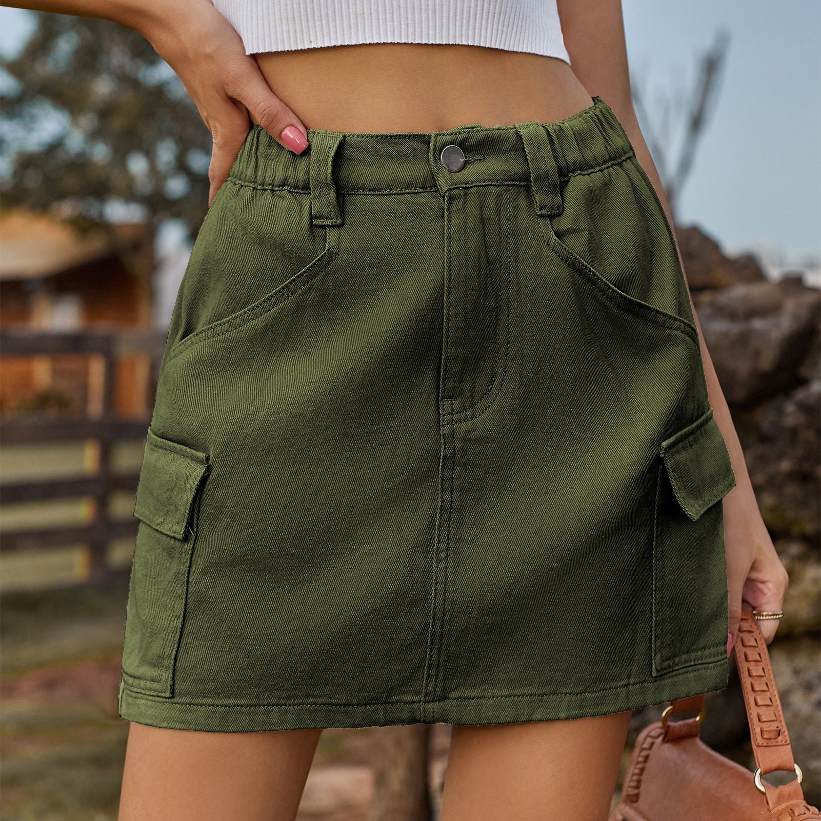 Robe mini cargo pour femmes avec poches latérales pratiques et taille élastique Chic et стиль - Image 4