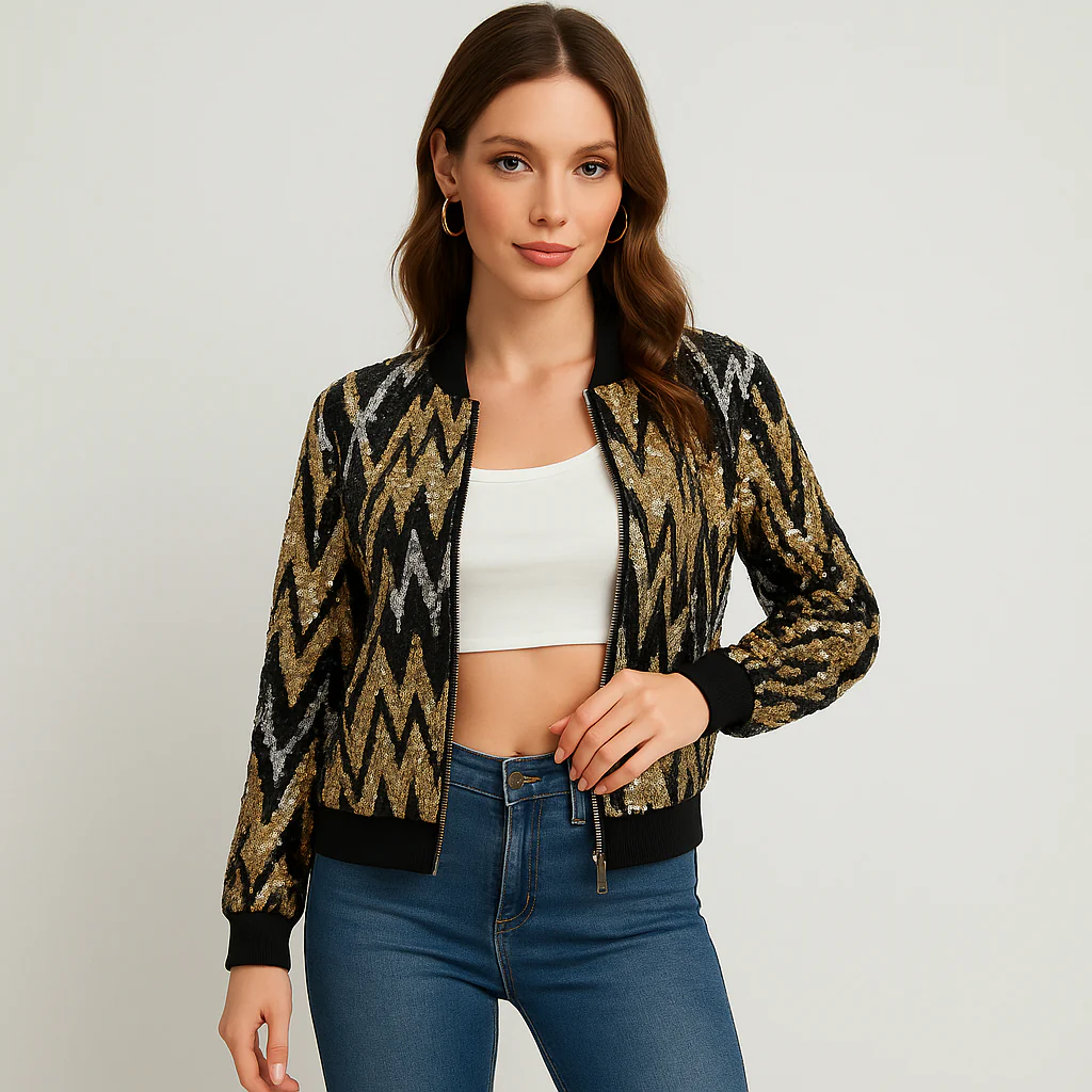 Thea Bomber Jacket - Paillettes - Style Unique - Confort - Image 3