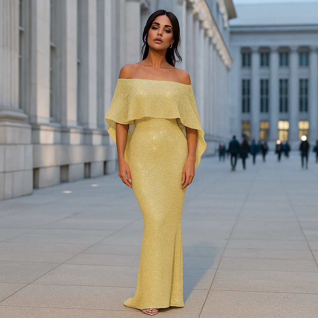 Verona - Robe de Soirée Maxi Élégante - Épaules Nues - Détails Brillants - Image 3