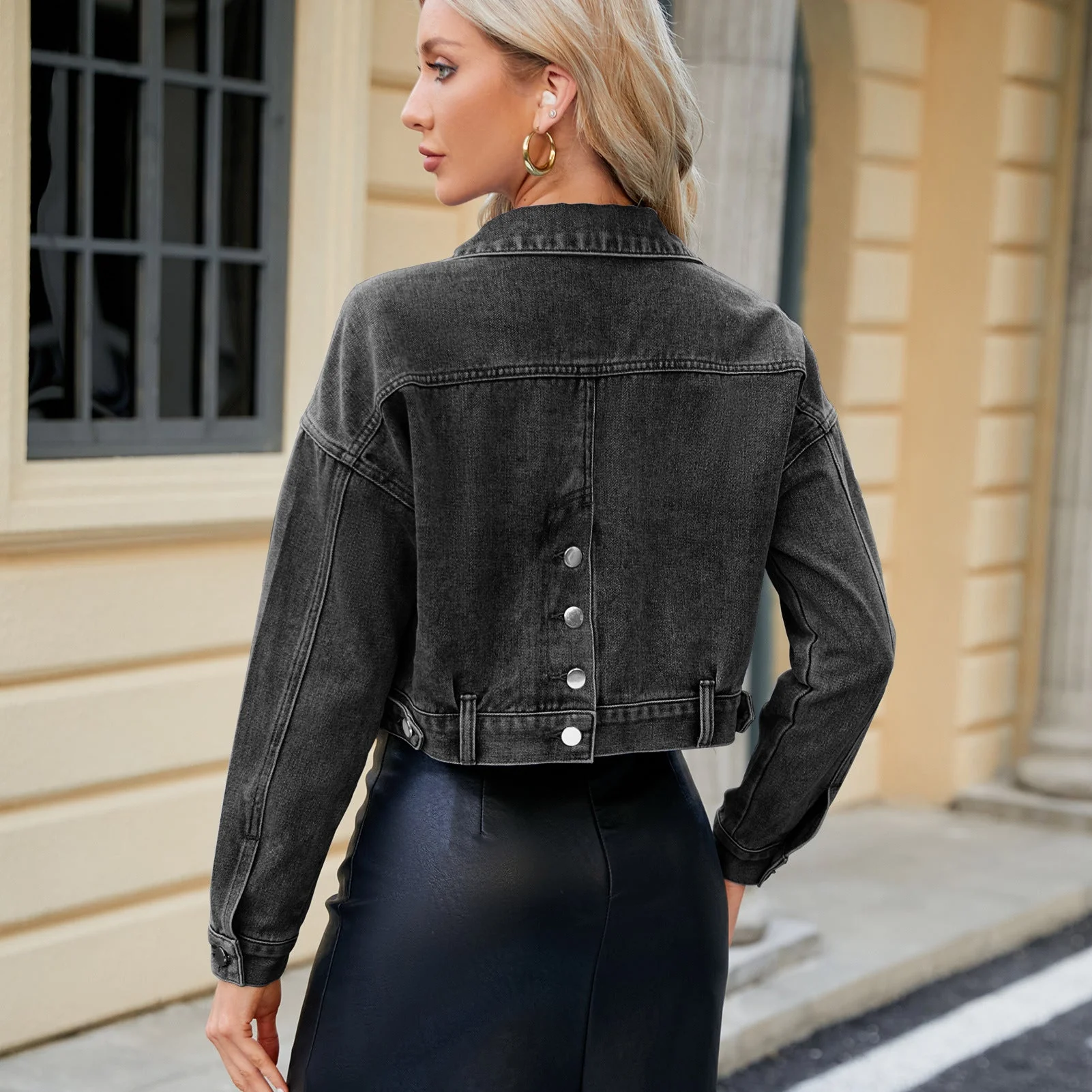 Veste Denim Cropped Femme, Coupe Décontractée - Image 3