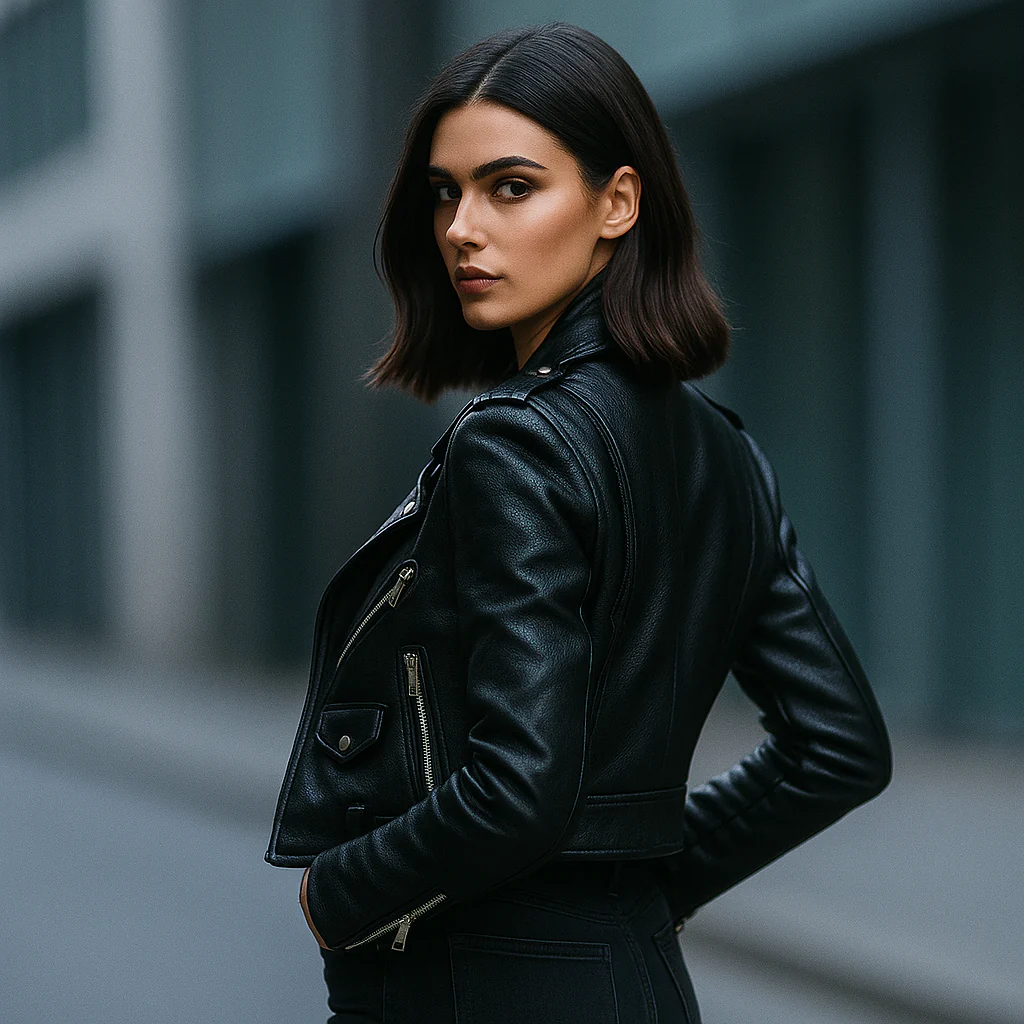 Veste en Cuir | Femme, Marron, Vintage | Style Biker, Coupe Ajustée - Image 4