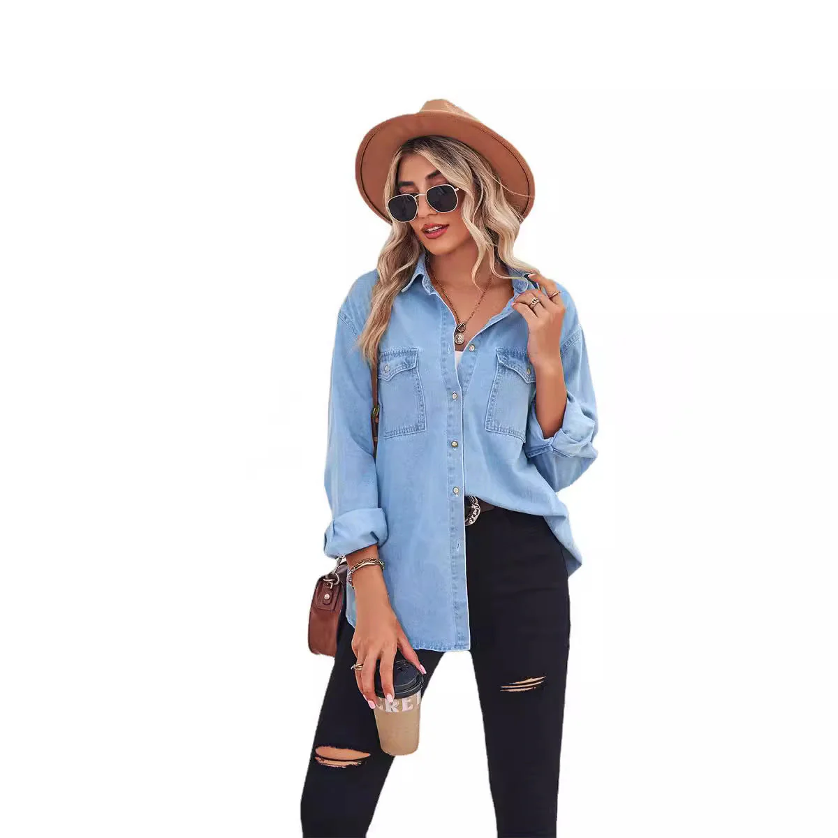 Veste en jean pour femmes au style décontracté avec poches plaquées et détails de boutons - Image 5