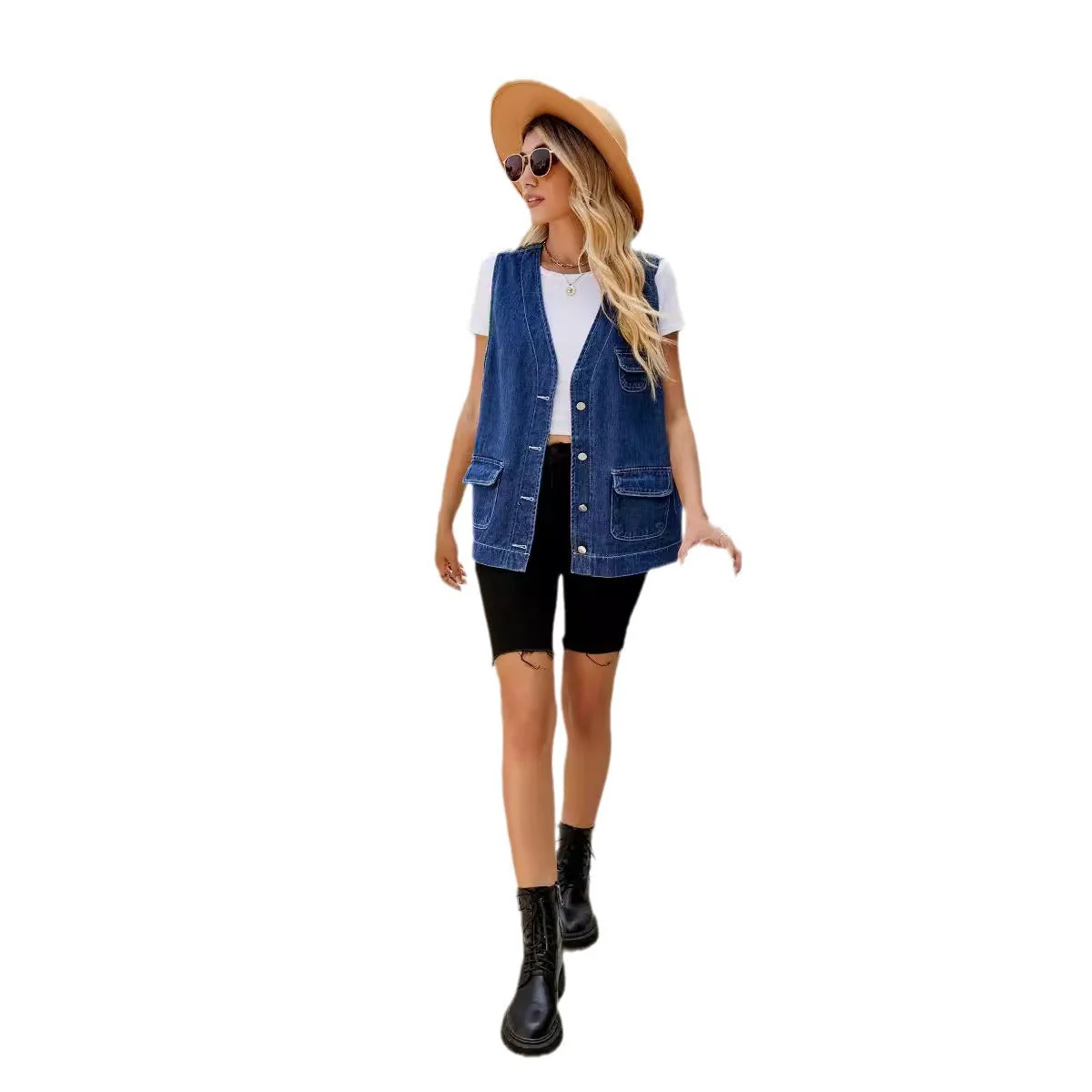 Veste en denim pour femmes au design oversized décontracté avec des poches pratiques et des détails de boutons - Image 5
