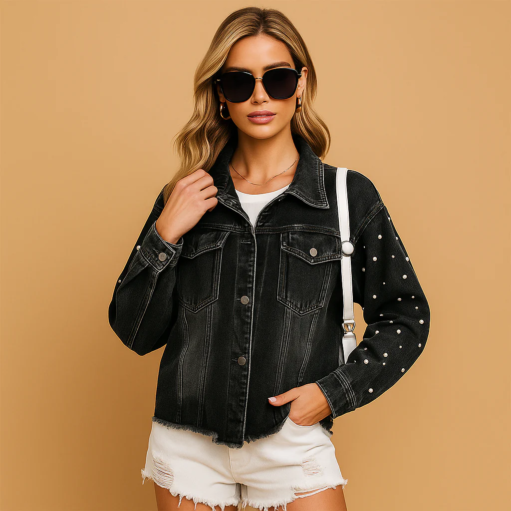 Veste en jean avec perles tendance - Image 2