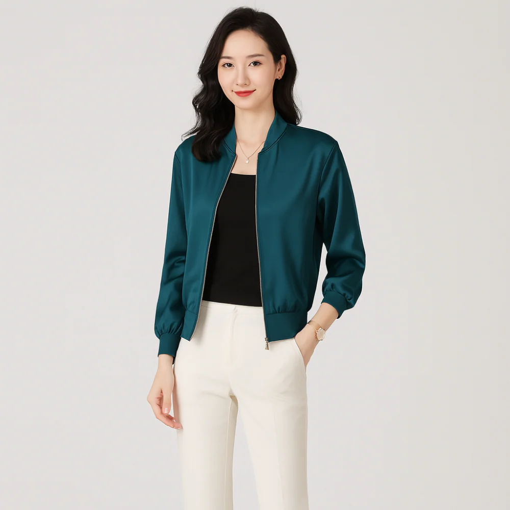 Veste en Satin pour Femmes – Coupe Lâche – Fermeture Éclair – Style Toute l'Année - Image 3