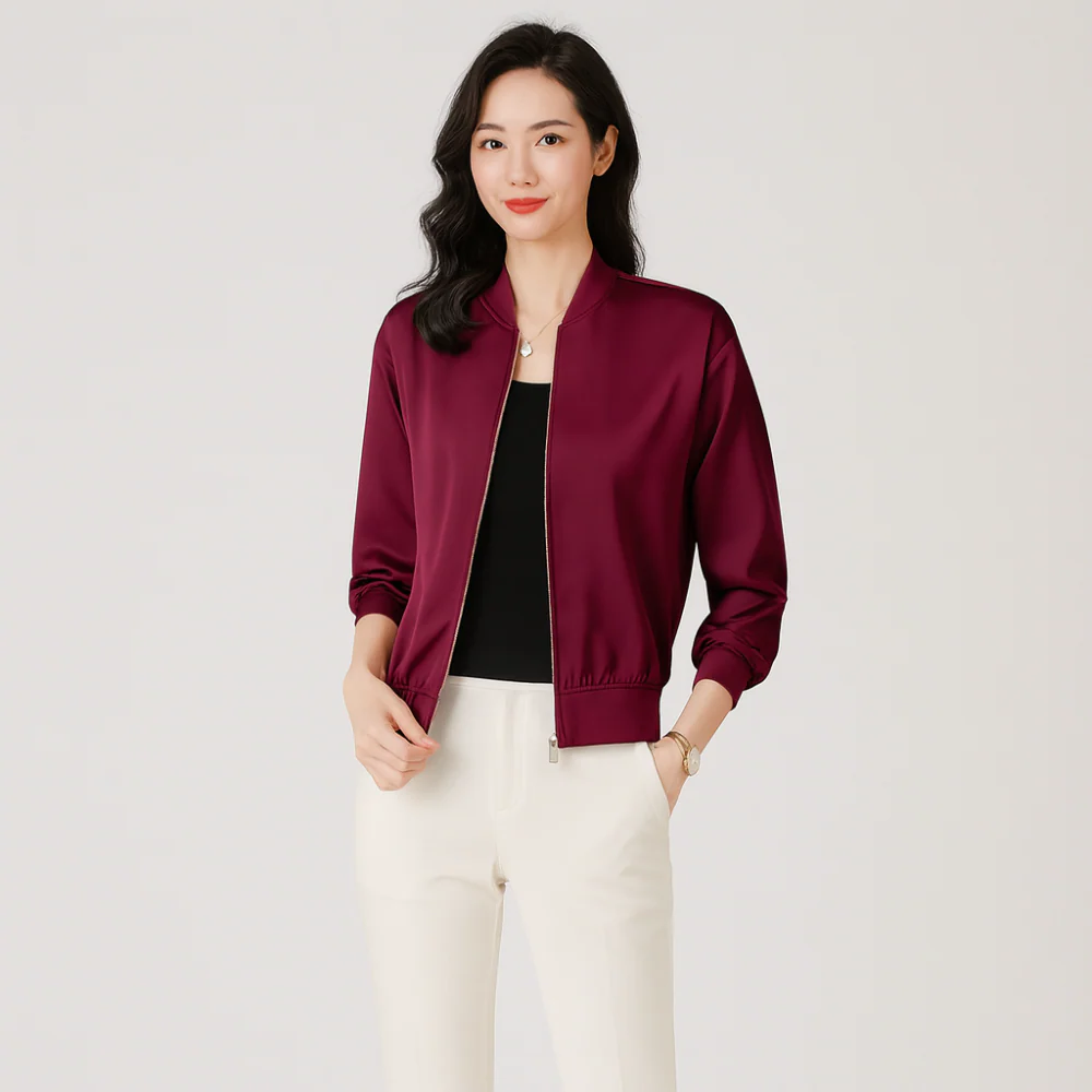 Veste en Satin pour Femmes – Coupe Lâche – Fermeture Éclair – Style Toute l'Année - Image 4