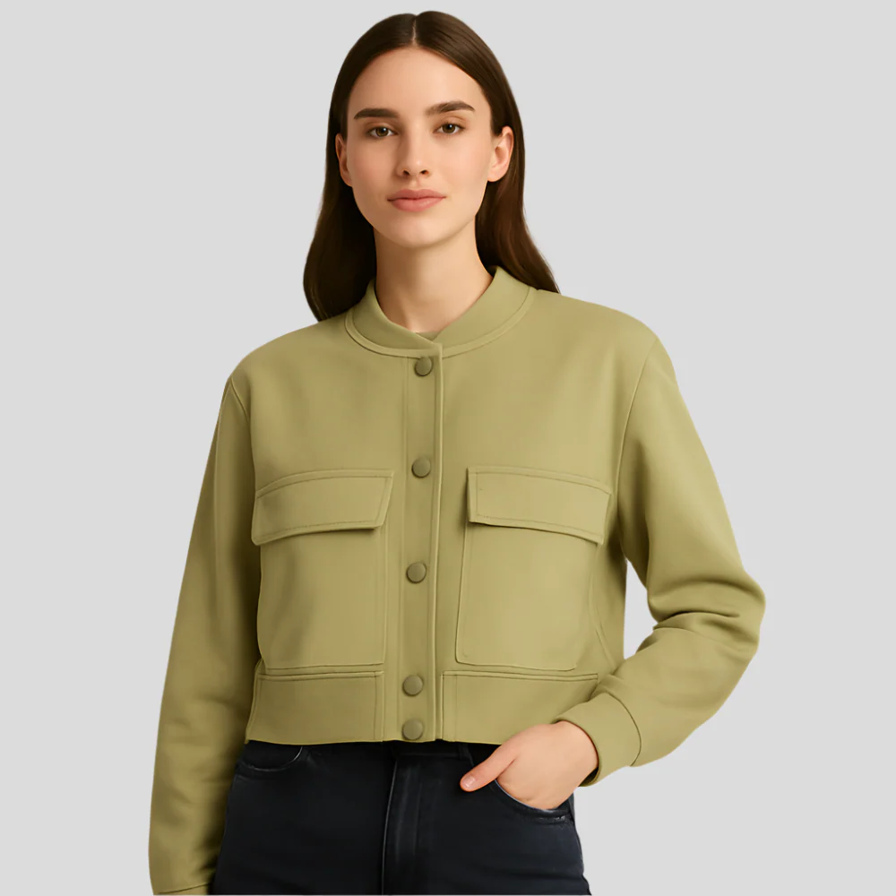 Veste pilote beige douce pour femmes - Style décontracté et confortable - Image 3