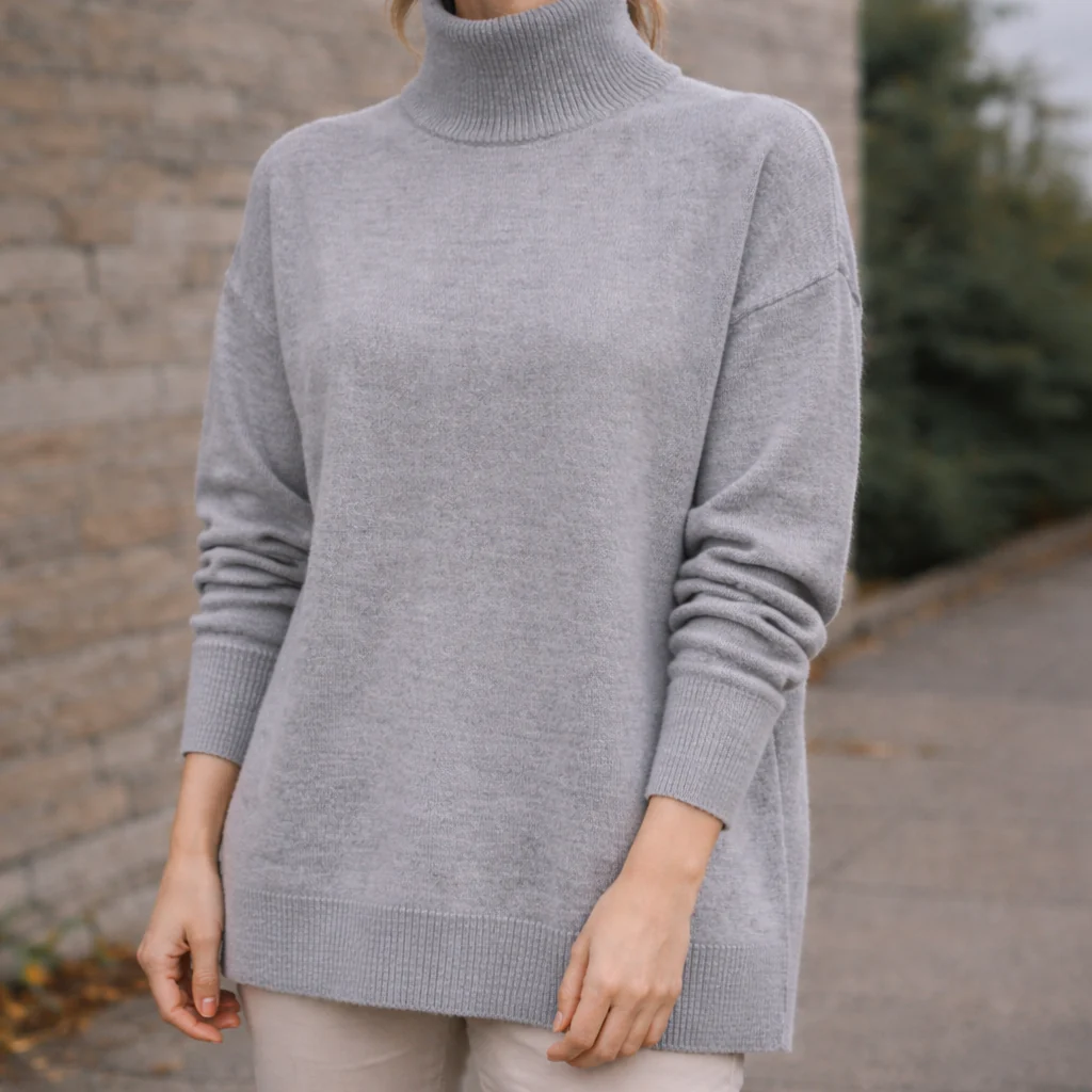 Parisfemme - Pull en cachemire - Col roulé - Maille fine - Image 2