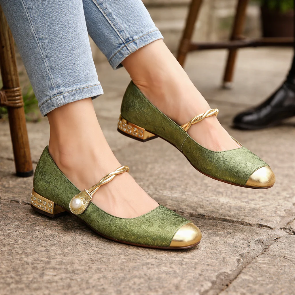 Chaussures Mary Jane pour femmes | Bout carré, Confort orthopédique | Ballerines avec bride perlée - Image 3