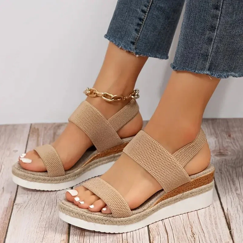 Sandales Compensées Femme | Espadrille, Style Plateforme | Lanière Élastique - Image 3