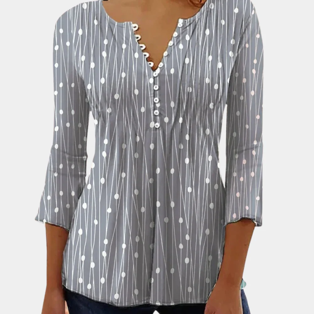 Blouse à pois élégante col V style chic moderne - Image 2