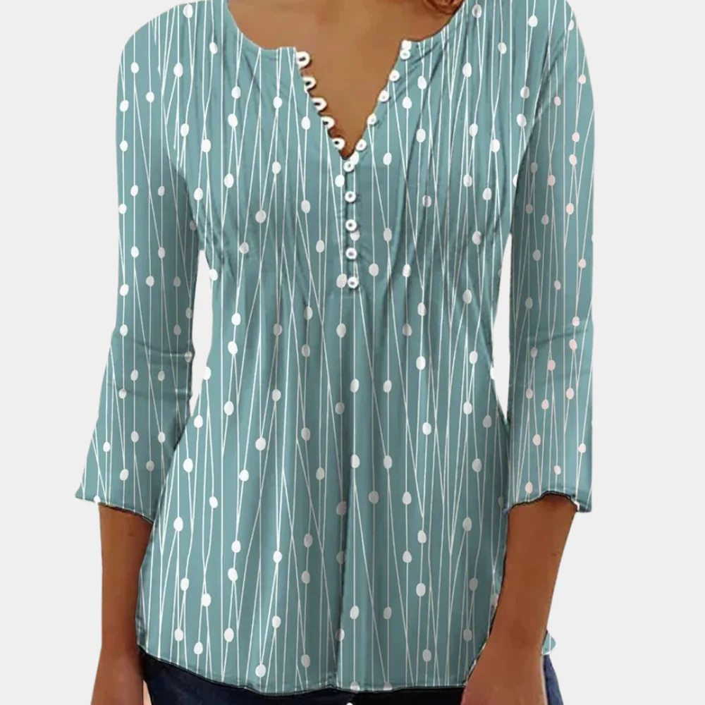 Blouse à pois élégante col V style chic moderne - Image 3