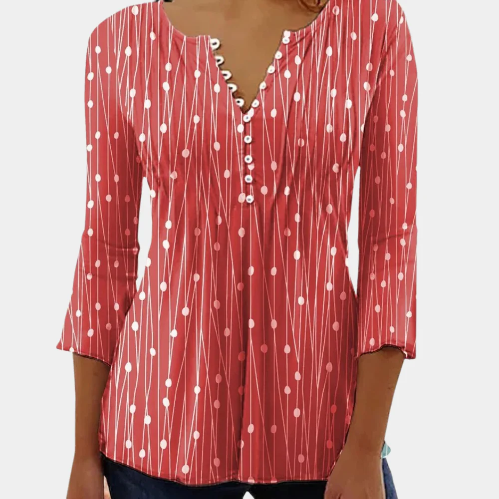 Blouse à pois élégante col V style chic moderne - Image 4